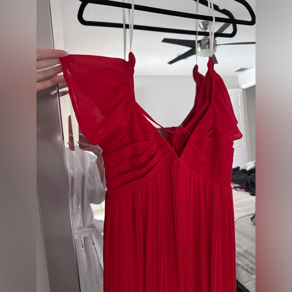 Lulus Red Flutter Sleeve Swing Pleated Mini Dress - image 2